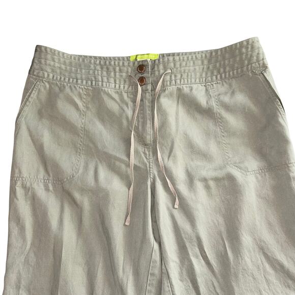 Sigrid Olsen Pants Womens Tan 100% Linen Blend  Capri Front Tie Poet Crop 14 P - Picture 2 of 12